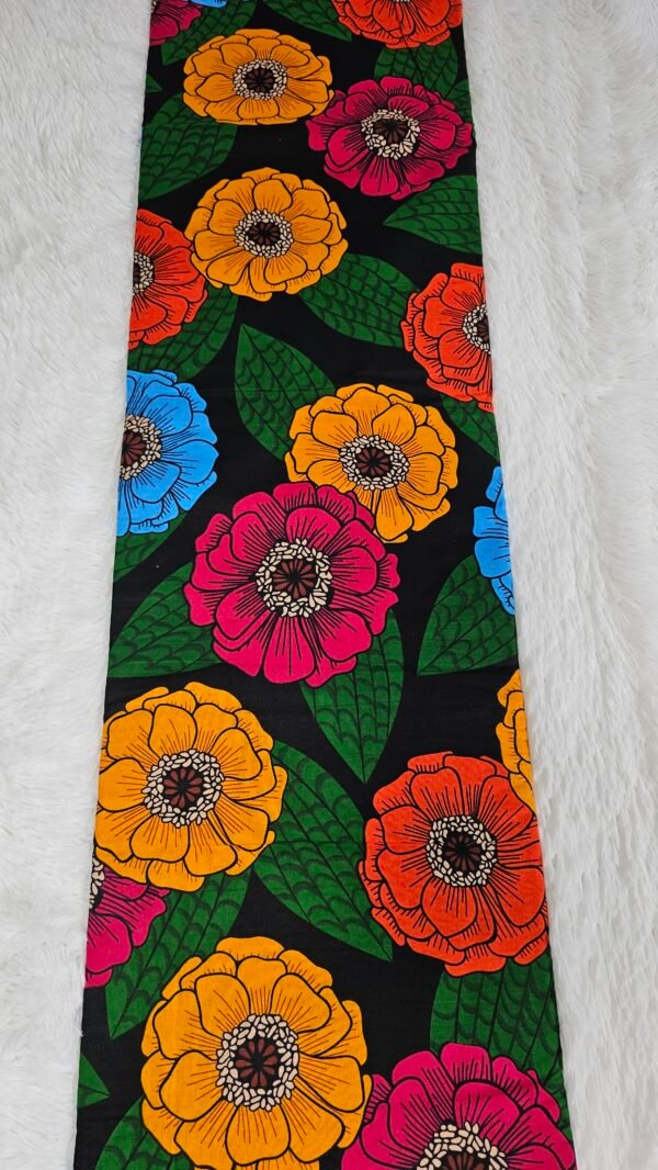 Orange, Green, Blue floral African Ankara fabric, cotton fabric (6 yards each).