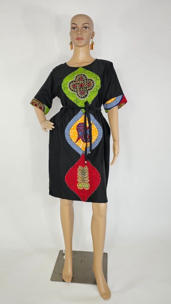 Black Dress with African fabric patches